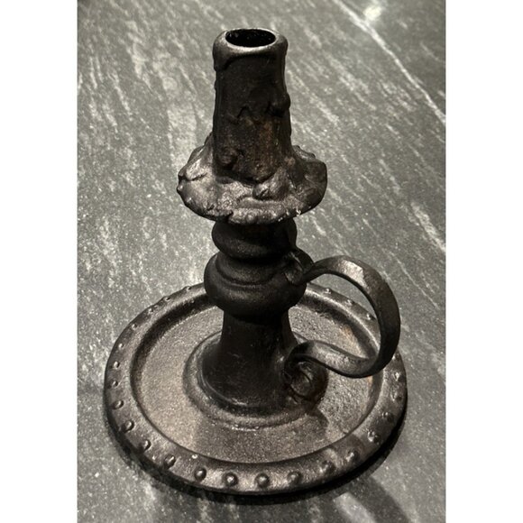 Vintage Cast Iron Candle Stick Holder Colonial Goth Scrooge Chamber Taper 8” - Picture 1 of 5